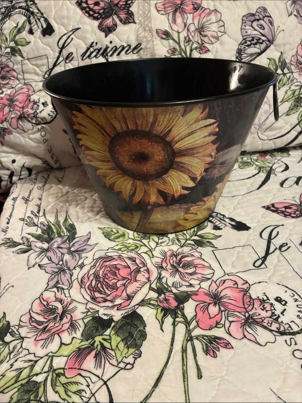 Sunflower Fall Decorative Metal Bucket- Yellow and Brown